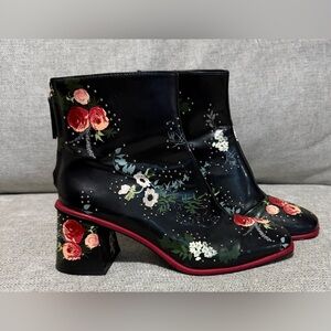 Zara Black Floral Ankle Boots
